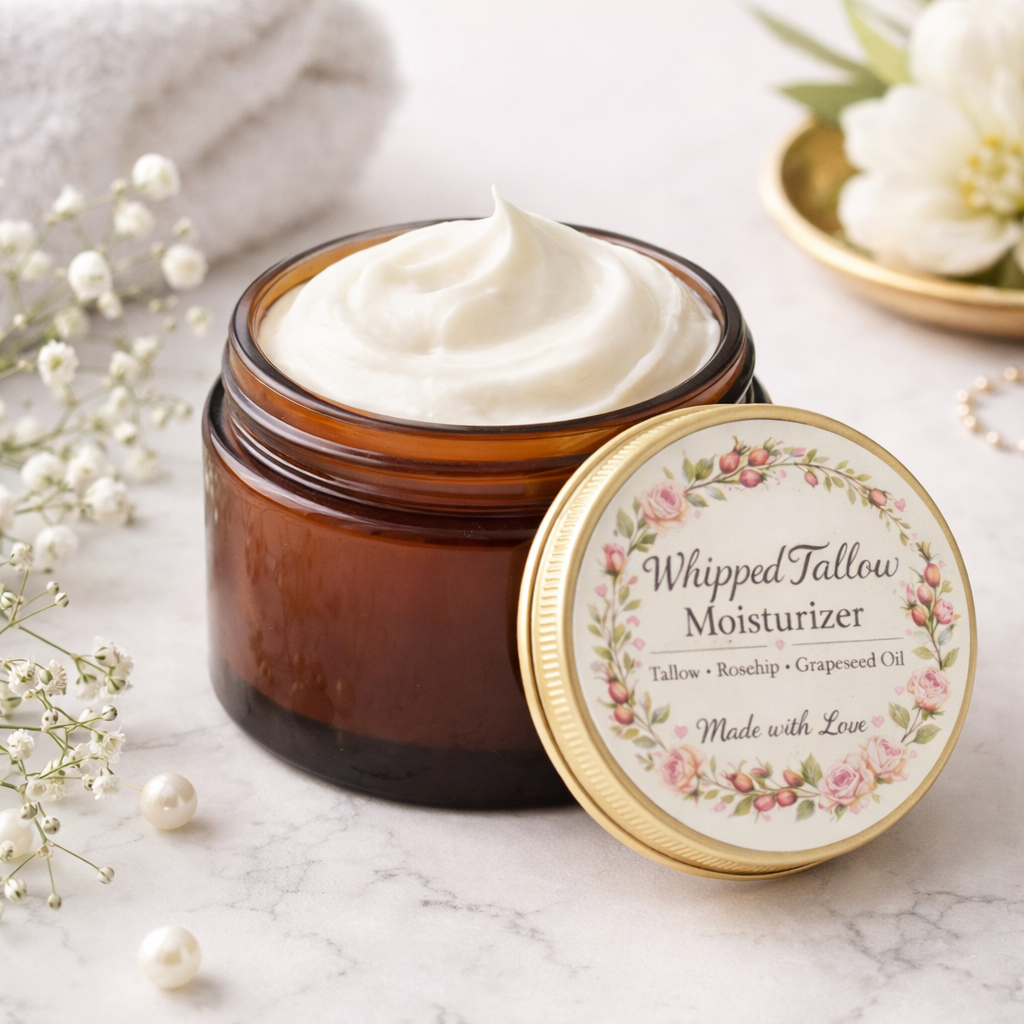 Whipped Tallow Face Cream – Grass-Fed, 4 oz Natural Moisturizer-Rose Scented